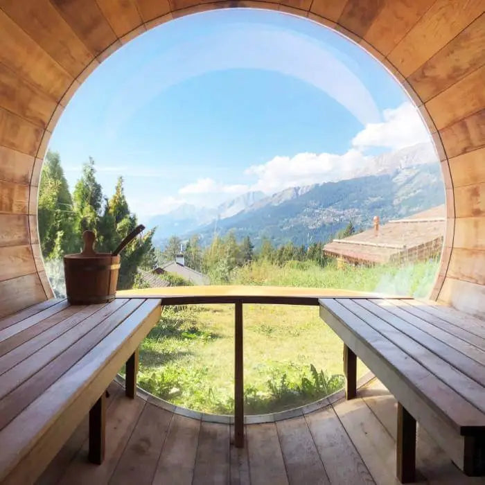 Spruce Panoramic view outdoor 4 person barrel sauna